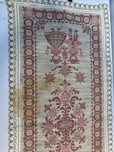 VTG Austrian Woven Table Runner Bavarian Dancers Pinks Beige Folk Art Crochet - Bild 11 von 13