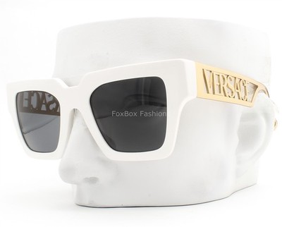 Versace Sunglasses Polished White Gold Logo Arms MOD 4431-F 401/87 with Case 