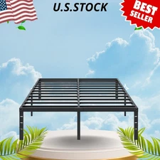 King Size Metal Bed Frame 14" Heavy Duty with Storage No Box Spring Needed