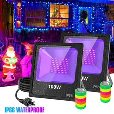 2-Pack 100W UV LED Black Light Floodlight Glow Party Stage Light Halloween IP66