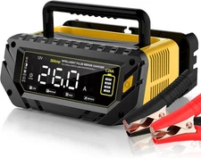 26 AMP Car Battery Charger, 6V/12V/24V Lead-Acid, Lithium, LiFePo4 Smart 26A 