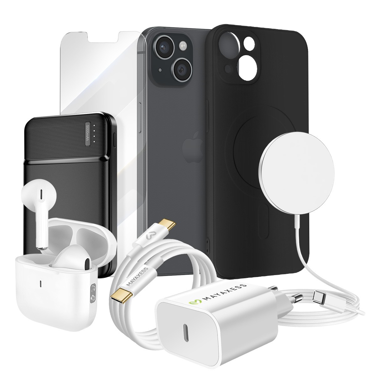Coque iPhone 13 antichoc verre trempé protection écran et power bank batterie externe