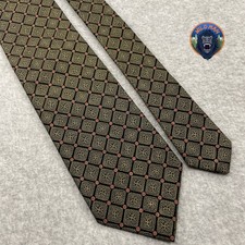 BRIONI 100 Silk Luxury Tie VTG Black Gold Geometric Made in Italy
