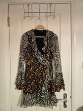 Asos Design Zebra Floral Print Wrap Frill Long Sleeve Dress RRP £30