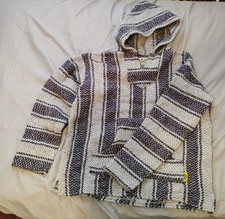 Baja Joe Poncho Pullover Drug Rug Purple And Grey Sz Small Mexican Poncho