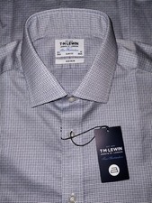 NEW T.M. Lewin Men's Slim Fit Blue Check Luxury Dress Shirt Size 15.5