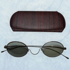 Antique Tinted Glasses Eyeglasses Oval Lens Sunglasses Wire Frame W/ Case