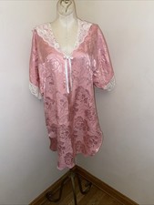 Vtg. Union Label Lily Of France Sleepwear Nightgown Satin/ Lace Roses Size Med