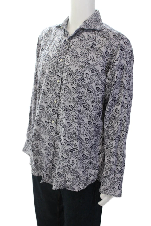 Etro мужской хлопок пейсли печать воротник длинным рукавом платье рубашка серый размер 42 - Изображение 2 из 4
