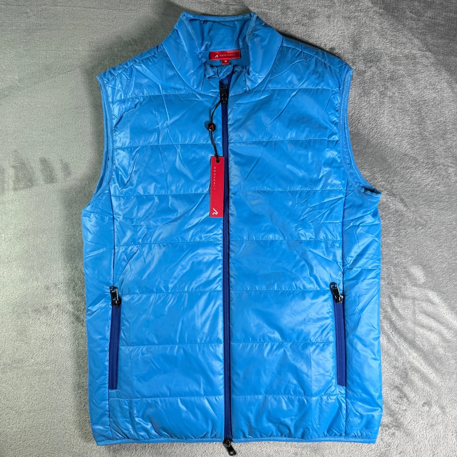 Redvanly Quilted Puffer Vest Blue Full Zip Lightweight Golf Vest Med NWT