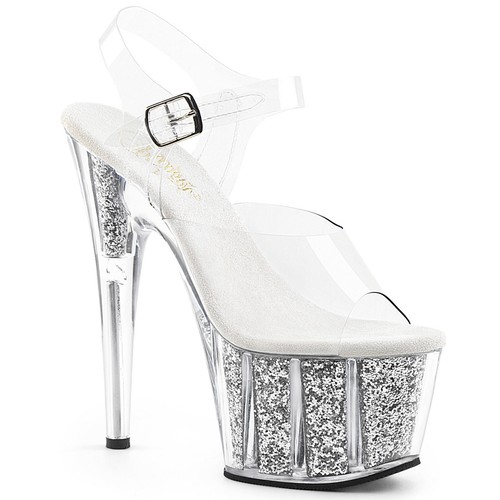 Pleaser 7" Heel Ankle Strap Platform Sandal W Glitter Inserts Adore 708G