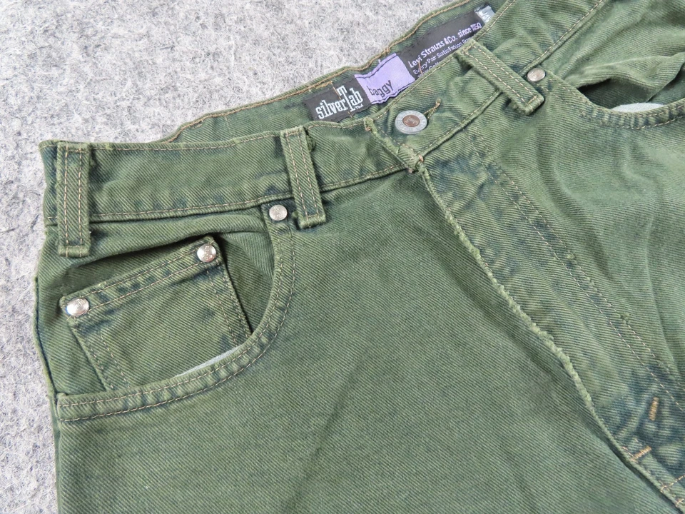 Vintage Levis SilverTab Jeans Mens 32x34 Green Baggy Purple Label Skater USA 90s - Image 3 of 4