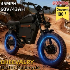 20" Electric Dirt Bike 6000W Electric Motorcycle 60V 43AH 45MPH E-Mountainbike