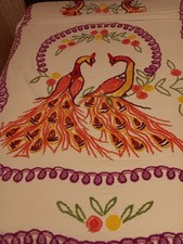 Vintage (1950s) Chenille Bedspread with Peaco...