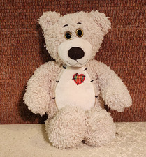First  Main Tender Teddy Cream Bear Plush Patchwork Heart 12 Inches Very Sweet