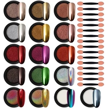 16 Jars Chrome Nail Powder Magic White Pearl Kit Mirror Effect Silver Metallic H