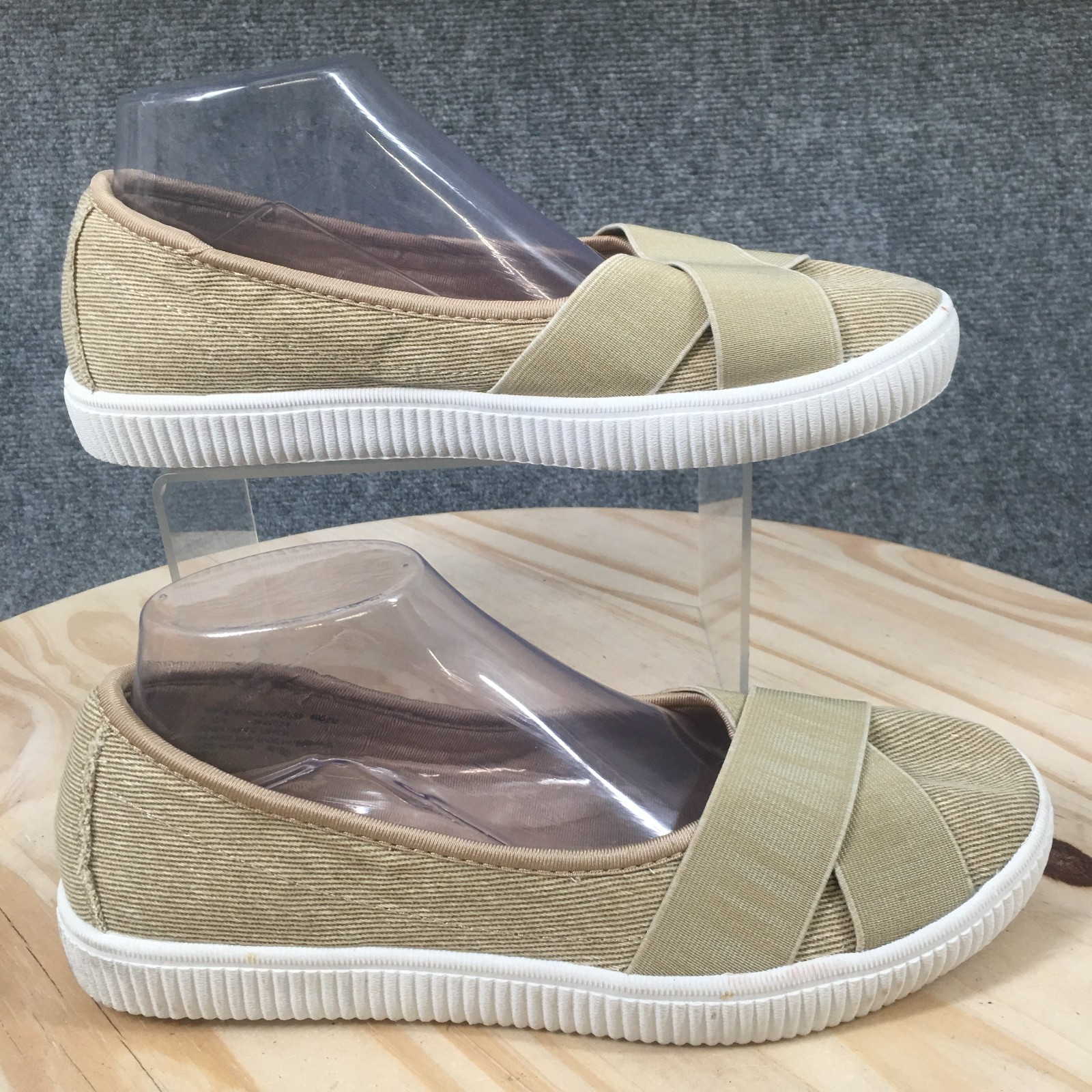 Comfortview Shoes Womens 8.5 W Athletic Jazlyn Slip On Flats Brown Fabric Casual