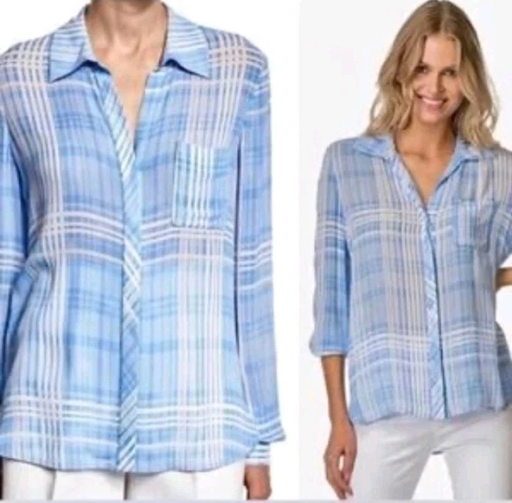 14 码 DVF Diane Von Furstenberg 蓝色学院风轻便流畅轻松衬衫 — 第 4/4 张图片