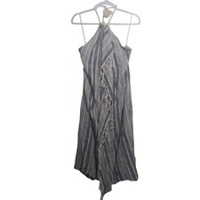 Aerie Blue Striped Halter Midi Backless Sun Dress Beach Nautical Size M