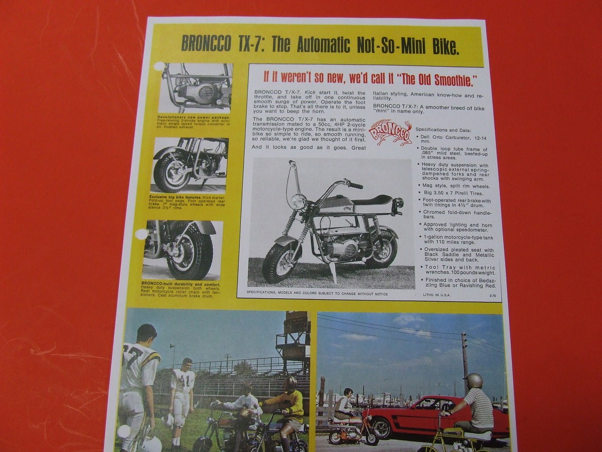 WOW! Vintage BRONCCO MINIBIKE TX/7 DEALER SHEET REPRODUCTON UK