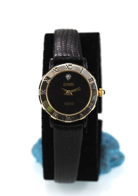 Gitano Uhr Damen Silber Gold Edelstahl Wasserdicht Schwarz Leder Quarz