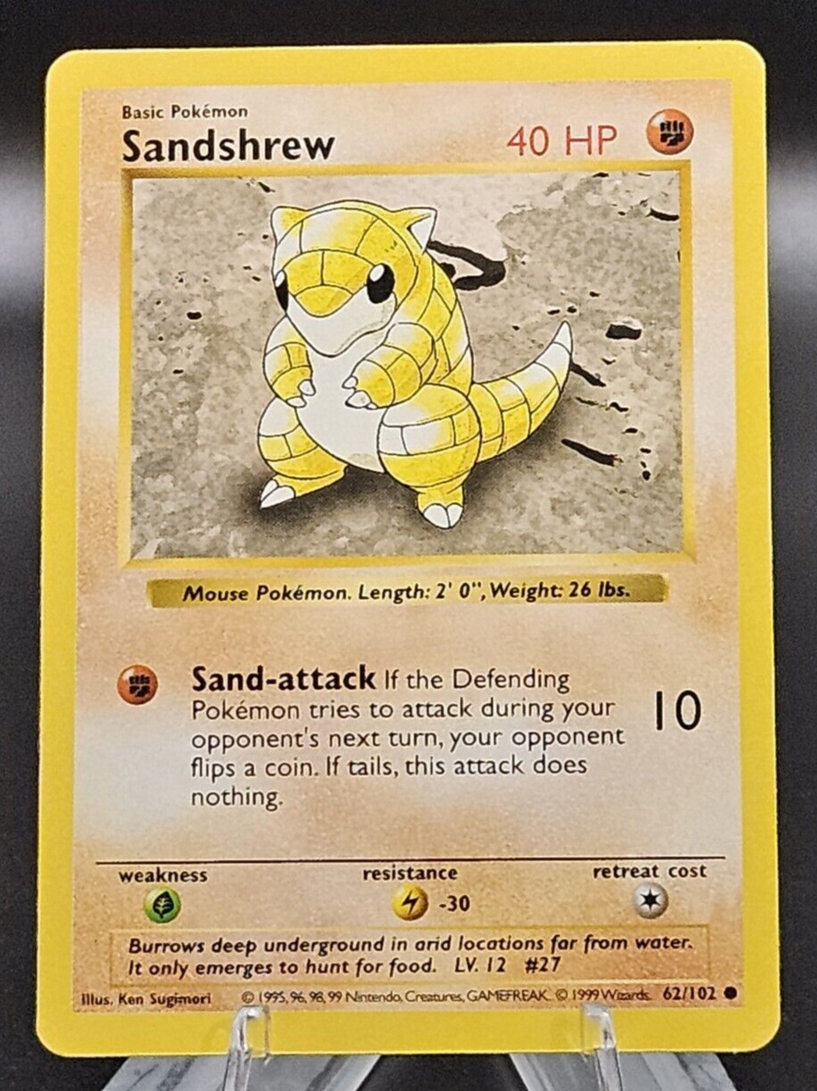 1999 Pokemon Base Set Sandshrew Basic/Common #62 Shadowless NM