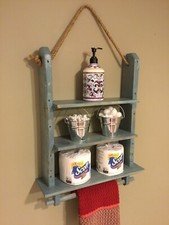 Bathroom Shelf Organizer Distressed Farmhouse Towel Rack Wooden Decor Hanging