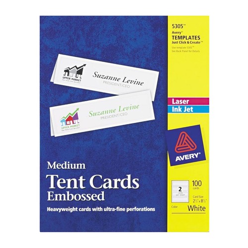 Avery Medium Tent Cards Embossed 2.5 x 8.5 White Laser Inkjet 100/Pk
