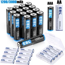 Lot EBL AA AAA 1200/ 3000mAh Lithium Batteries 1.5V Long Lasting + Box Exp.2036