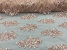 Elegant Sequin Lace Fabric with Heavy Embroidery on Mesh – Bridal & Gown VT-10