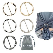 5PCS Silk Scarf Ring Clip T-shirt Tie Clips for Women Fashion Metal Round Cir...