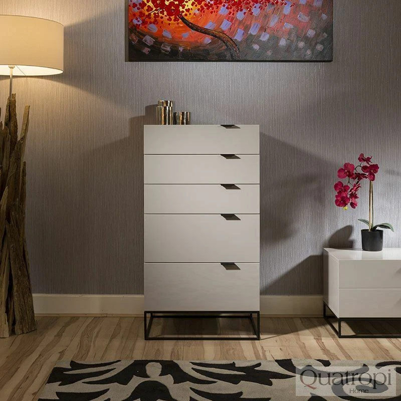 Quatropi Designer Tallboy Chest of 5 Drawers Cabinet in Stone Grey