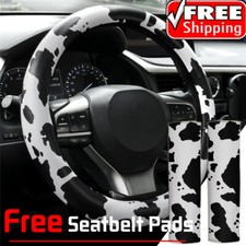 Car Steering Wheel Cover Fun Cow Print Interior Auto Accessories Universal Fuzzy