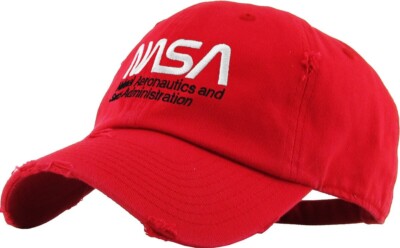 NASA Worm Logo Distressed Adjustable Red Cap Dad Hat by KB Ethos
