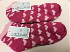 Pack of 2 Capelli New York 9-11 Everyday Slipper Socks w/ Grippers Cozy Lining