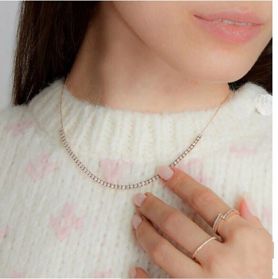 Elegant Tennis Choker Necklace 8Ct Round Simulated Diamond 14K White Gold Plated - Image 4 of 4