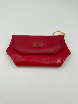 Avon Purse Essentials Lipstick Case Red Vinyl Case Leather Trim Key Chain