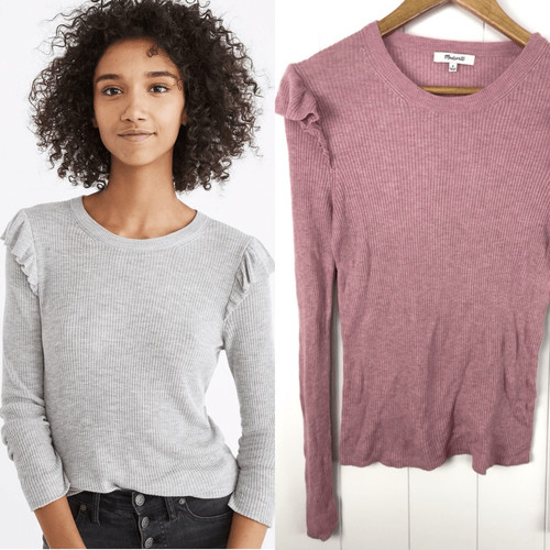 Madewell, Madewell Ruffle-Sleeve Pullover Sweater Size M Dusty Pink Rose