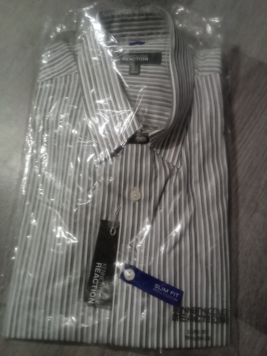 Kenneth Cole Reaction Dress Shirt Slim Fit~XL~16 1/2 34/35 White w/ Stripes Kenneth Cole Reaction Dress Shirt Slim Fit~XL~16 1/2 34/35 White w/ Stripes