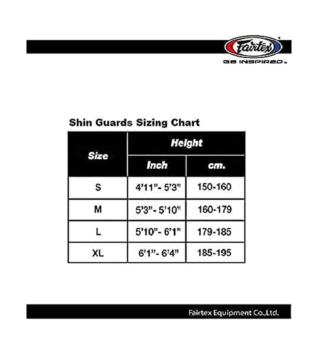 Fairtex Competition Shin Guardsサイズ M Sizing Chart - Fairtex Global