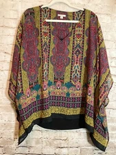 Cato Kimono Top Womens 18/20W Dark Romantic Mixed Print Lined Layered Boho Flowy
