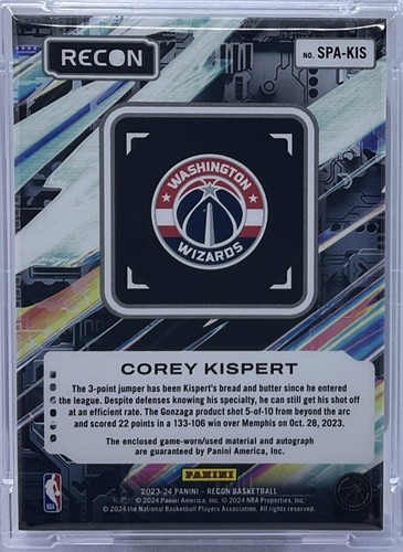 Corey Kispert Auto Relic PSA 9/10 /25 - 2023-24 Recon #SPA-KIS - Wizards Pop 1 - 第 9/9 張圖片