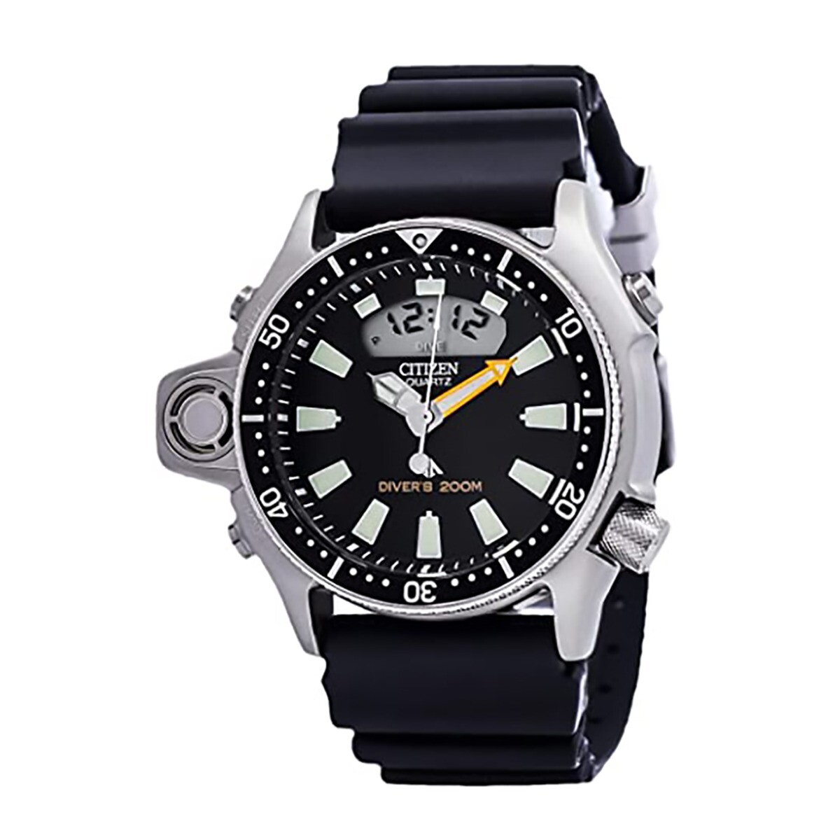 Citizen Aqualand I Quartz Watch 200mt Black Bezel Silicone Strap JP2000-08E