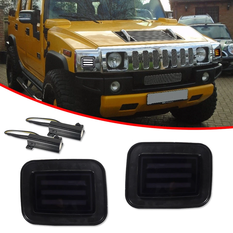 For 2003-2009 Hummer H2 Smoke Switchback LED Front Bumper DRL Turn Signal Lights - Image 3 of 4