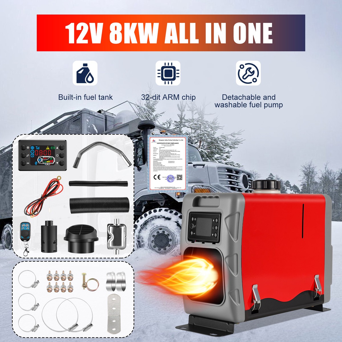 12V 8KW Air Diesel Heater Caravan Camper Van Motorhome Night