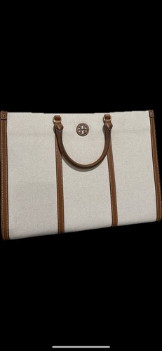 Tory Burch Blake Canvas Jumbo Tote In Natural Classic Cuoio NWT - Picture 3 of 21