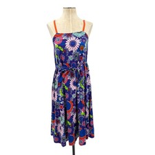 Marimekko Taimi Dress Floral Print Cotton Retro Purple Multicolor Size XS