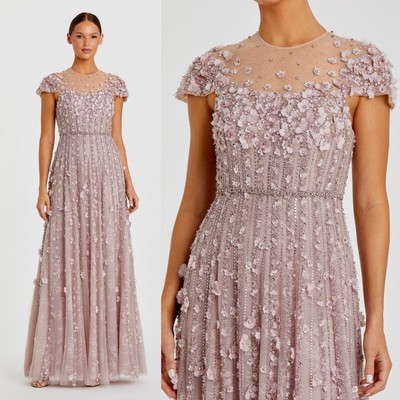 Mac Duggal NEW Pink Embellished Lace Illusion Neck A-Line Gown $1,798  - Size 10