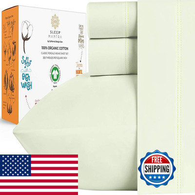 Sleep Mantra Premium 100 Organic Cotton Queen Bed Sheet Set - Soft Cooling