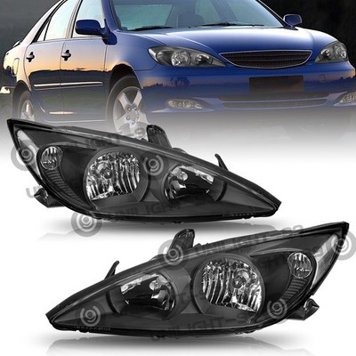 For 2002 2003 2004 Toyota Camry Black Clear Headlights Assembly Pair 02-04